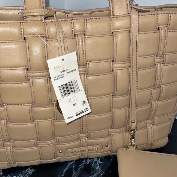 MICHAEL KORS Ivy Tote Bag & Wallet Woven Synthetic Leather 2pc Handbag AUTHENTIC - Picture 10 of 13